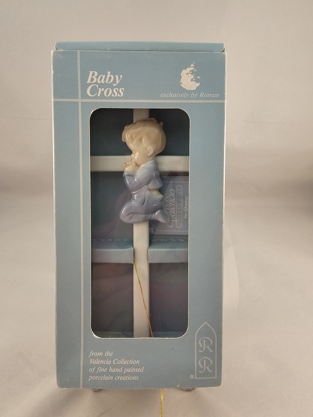Roma Baby Cross Porcelain Ornament - Light Blue and White